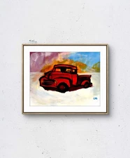 Laeknapes 14x11 Original Abstract Paper Museum Home Painting Artwork Xmas Truck