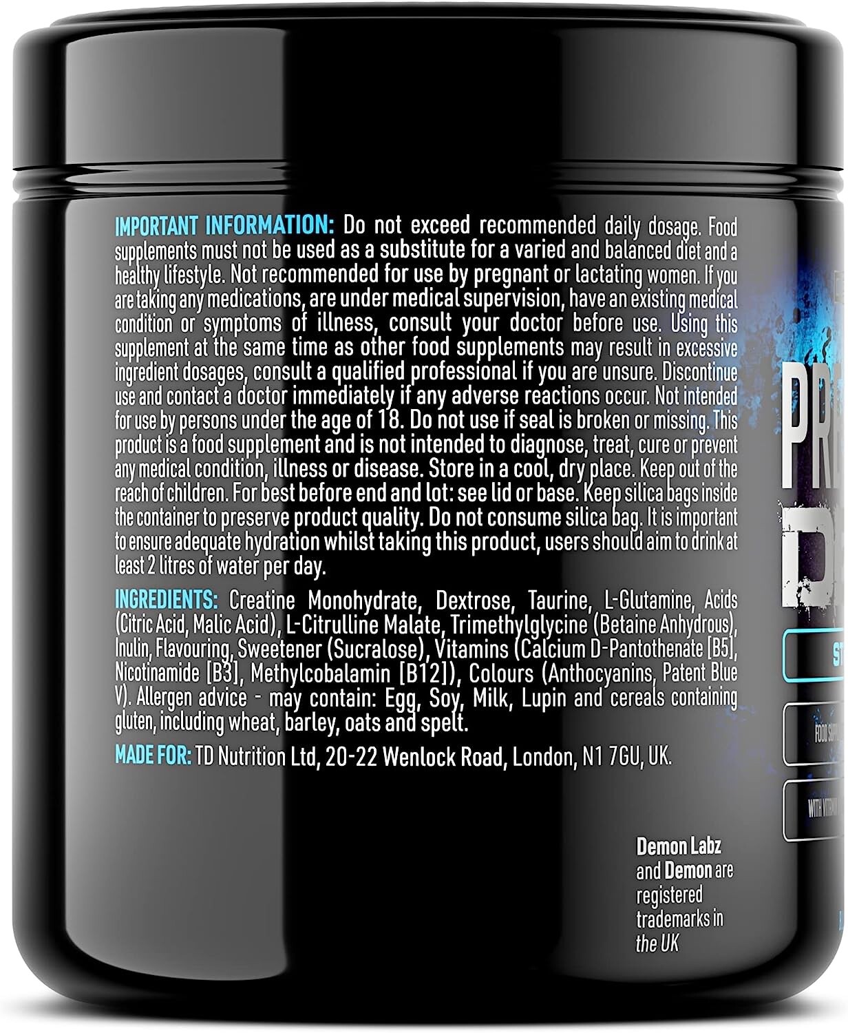 Pre Workout Demon Stim Free (Blue Raspberry), Caffeine Free Pre Workout