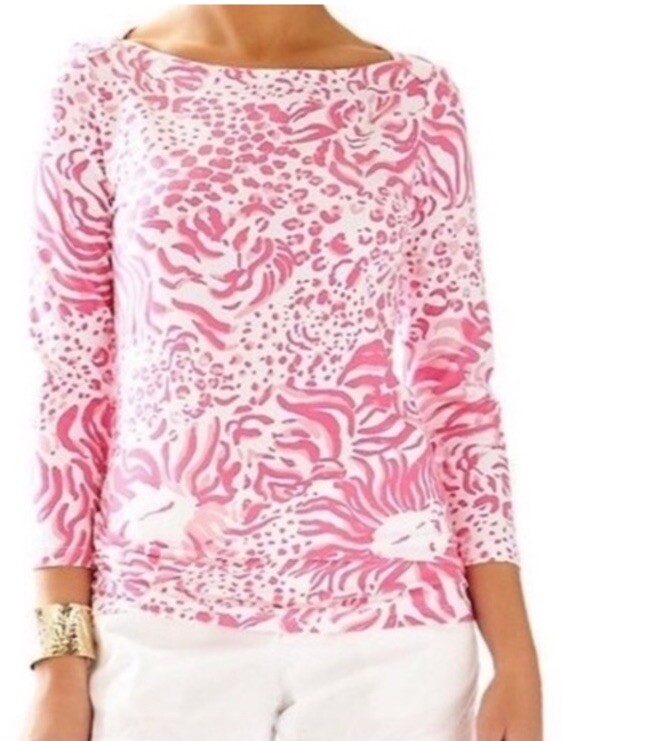 EUC Womens Lilly Pulitzer Xl Andie Boatneck Top Resort White Get