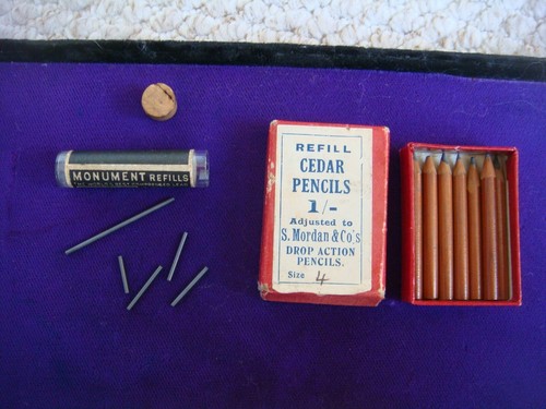 Boxed Vintage S Mordan & Co Refill Drop Action Cedar Pencils + Monument Refills