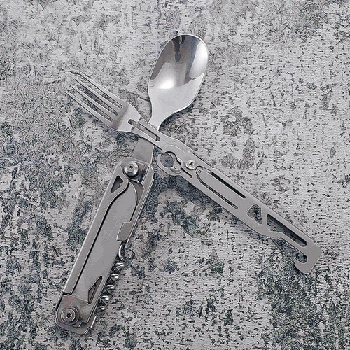 Pocket Knife Multi-tool Portable Fork Spoon Outdoor Survival Camping Steel Tool - Picture 4 of 12