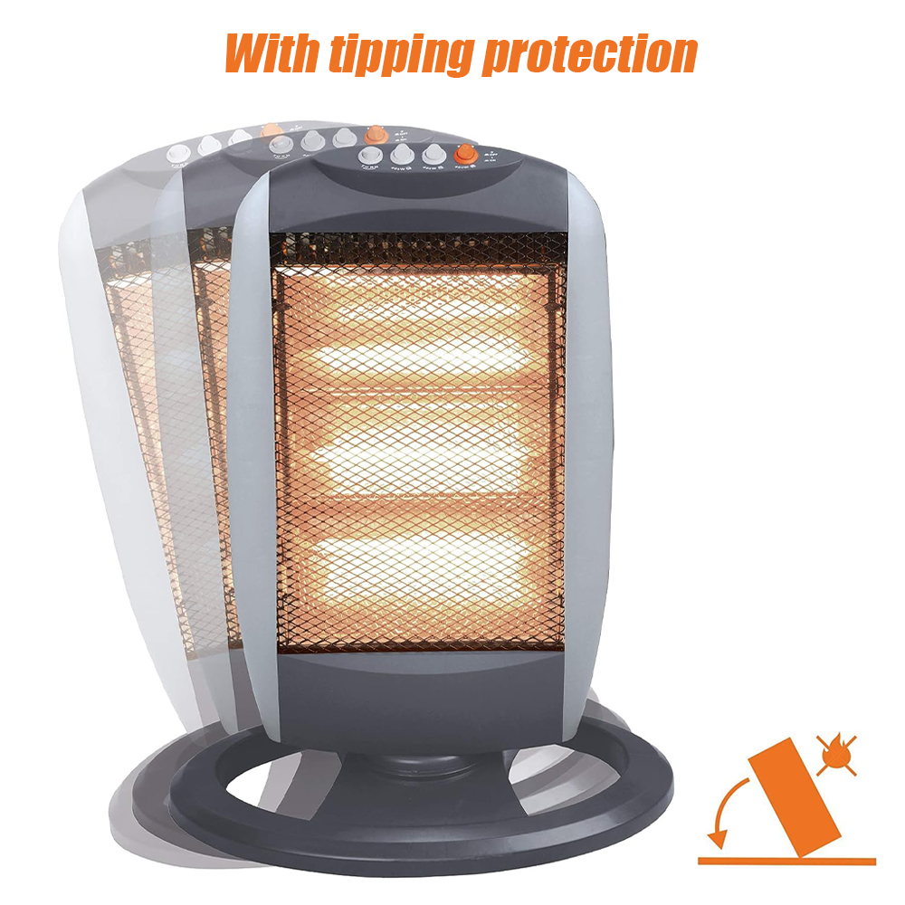 1200W ELECTRIC HALOGEN HEATER FREE STANDING OSCILLATING 3 BAR PORTABLE