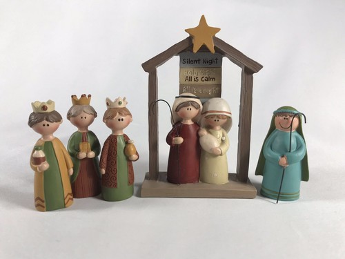 Blossom Bucket Resin Nativity Holy Family Silent Night Holy Shepherd Wisemen NOB - 第 1/6 張圖片