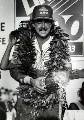 Tim Richmond celebrates in victory lane after a narrow win. Richmon- Old Photo