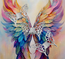 3 pcs Filigree Angel Wing Spacer Beads Wings Large 3.7mm Hole Silver 47x36mm