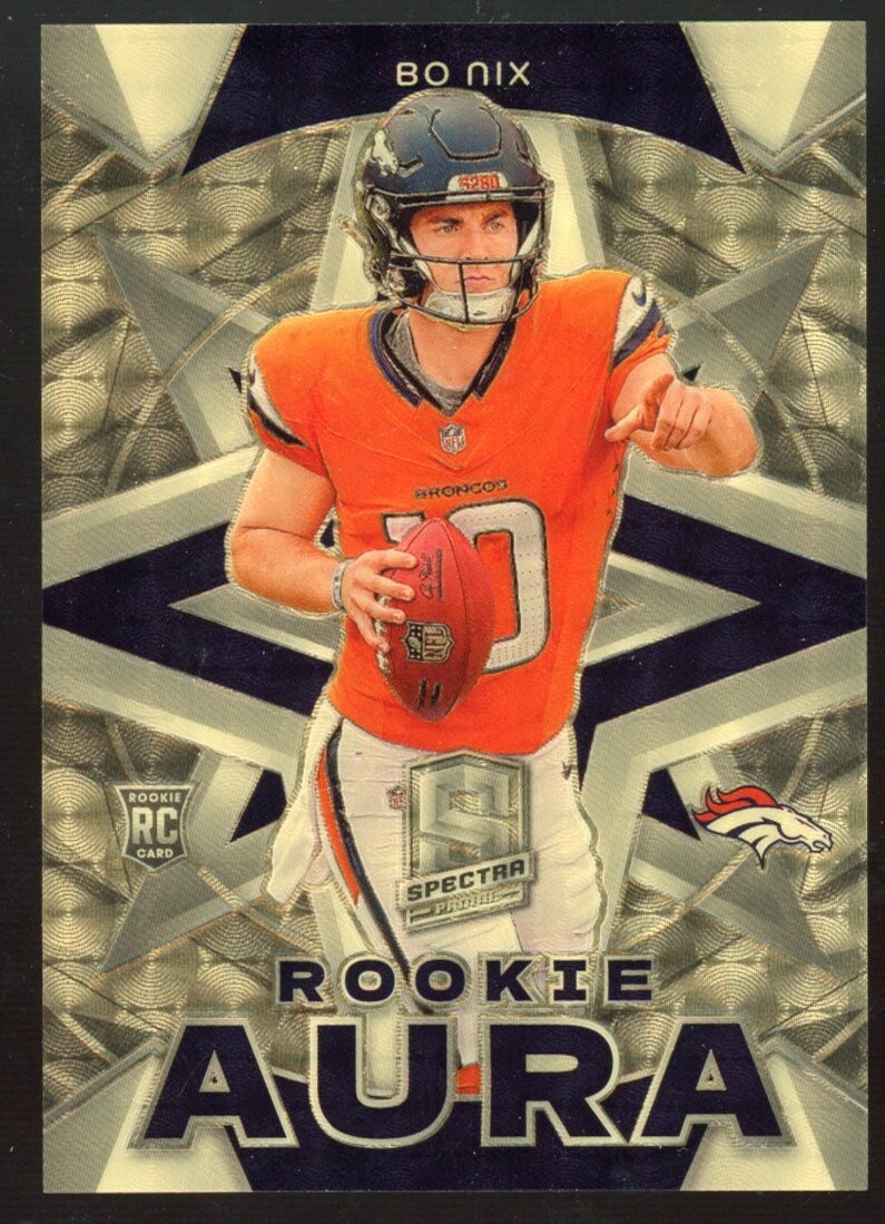 2024 Panini Spectra Bo Nix #RA-BNX Rookie Aura Gold Vinyl #'d 1/1