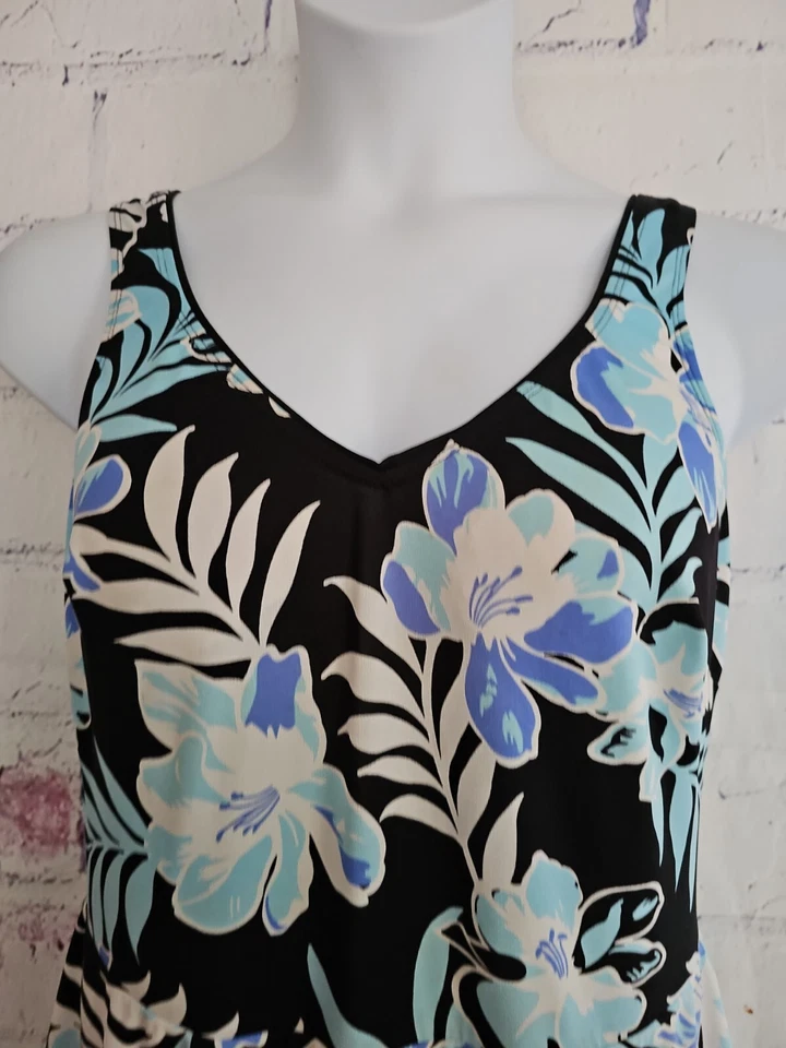 Gabar One Piece Swimsuit Swim Dress Multicolor Floral Size 16 V-neck Wide Strap - Image 3 of 4
