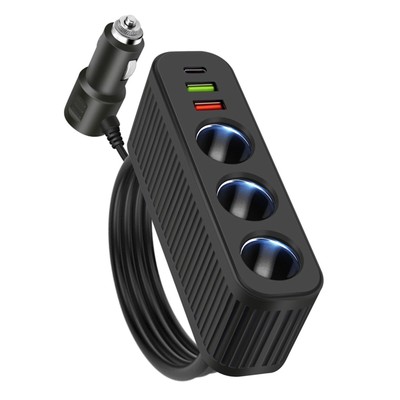 120W 3-Socket Car Cigarette Lighter Splitter DC 12-24V Universal Compatibility