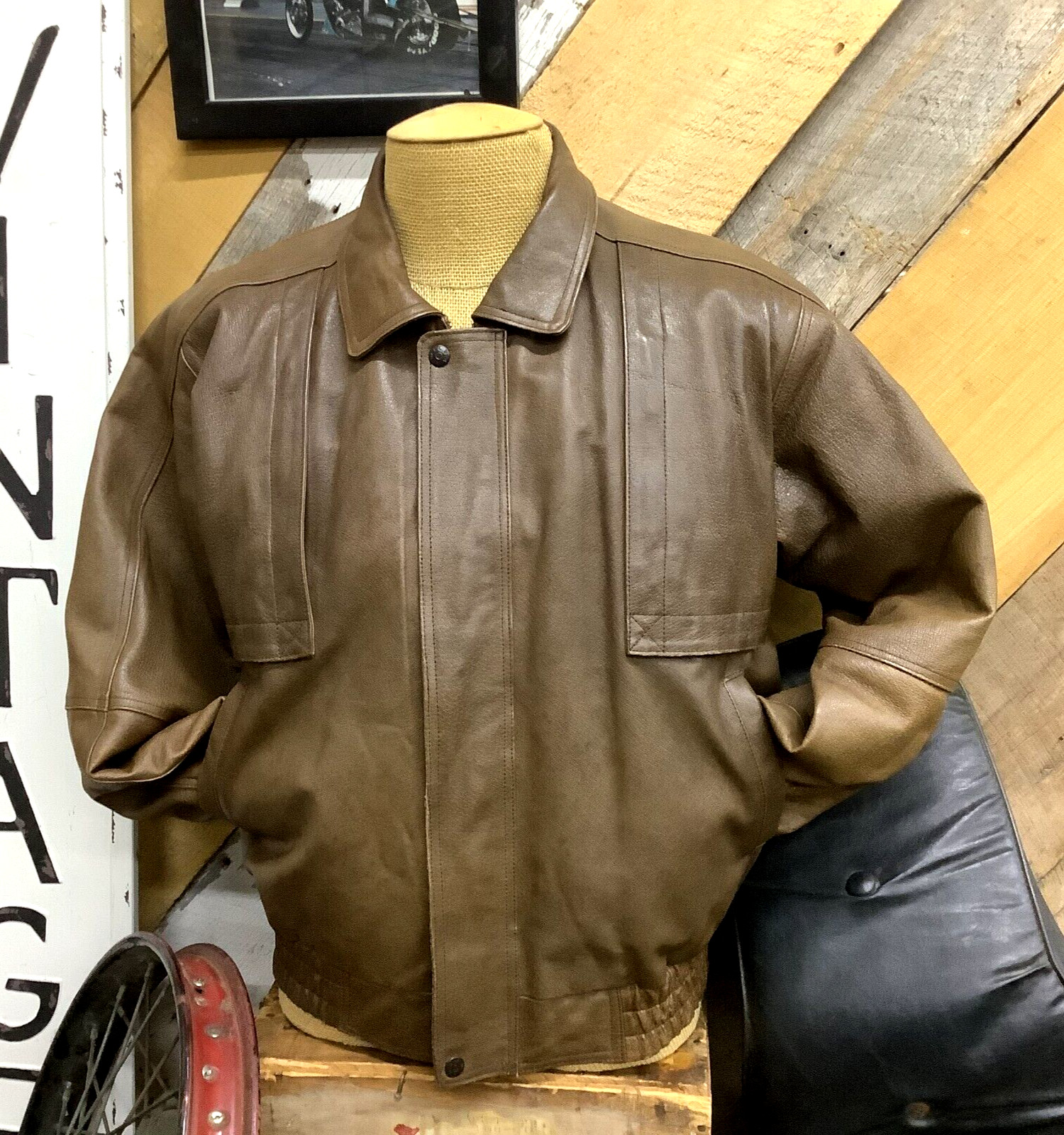 Wilda USA Brown Leather Jacket ZipOut Sherpa Liner… Gem