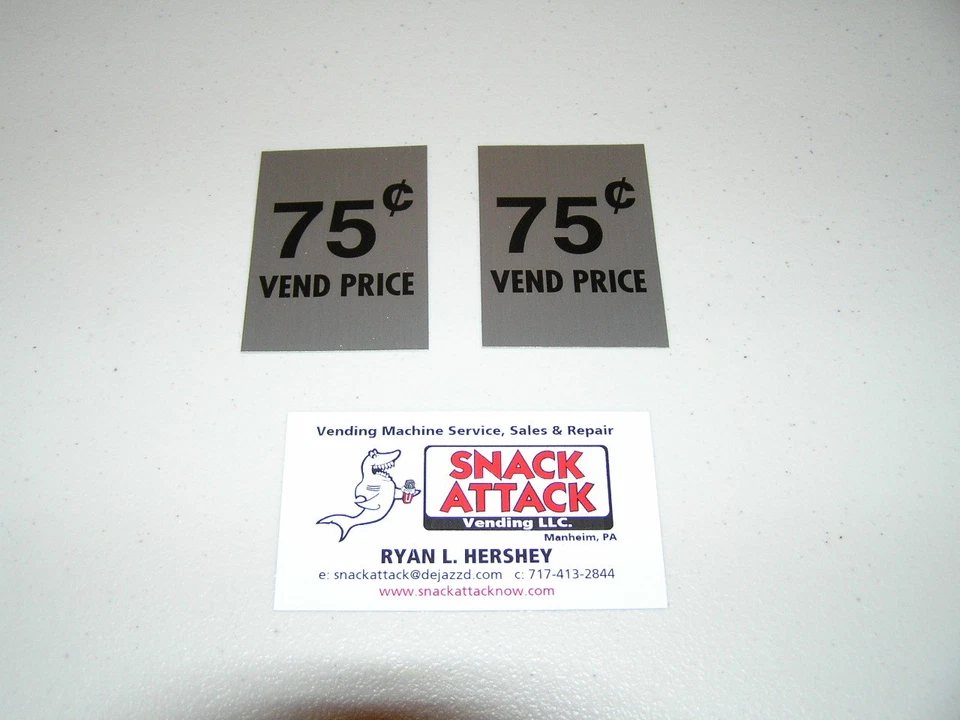 SNACK ATTACK (2) SODA VENDING MACHINE Decals ".75 VEND PRICE" / Free Ship!