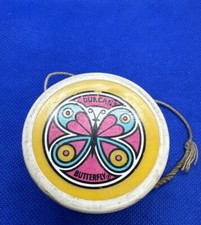 1970 s Duncan Yoyo - Psychedelic Butterfly vintage yellow and pink string broke