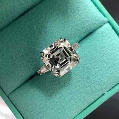 Asscher Cut Tester Pass Moissanite Engagement Ring 14K White Gold Plated