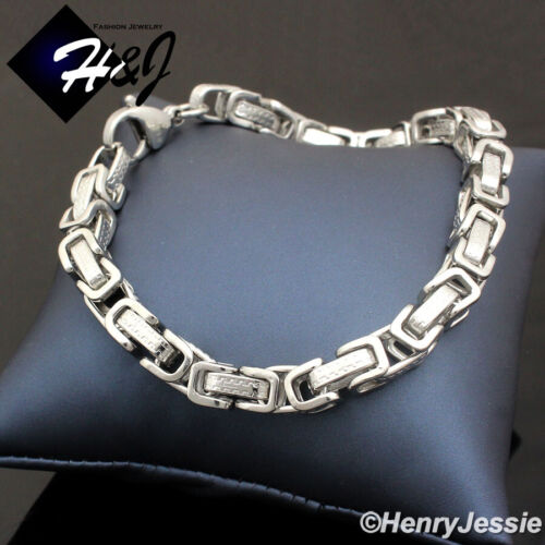 7.5"-11"MEN's Stainless Steel 6.5mm Silver Byzantine Box Link Chain Bracelet*T - Picture 1 of 3