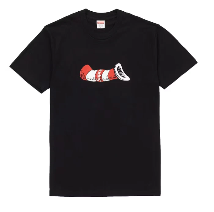Tee shirt Supreme Cat In The Hat FW18 noir taille L grand Dr Seuss