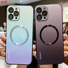 For iPhone 16 Pro Max 15 14 13 12 Gradient Glass Phone Case Magnetic Slim Cover