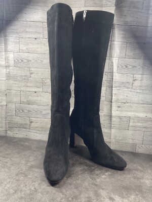 Gianvito Rossi Knee High Boots Women 9.5M Shoes Black Suede Block Heel Comfort