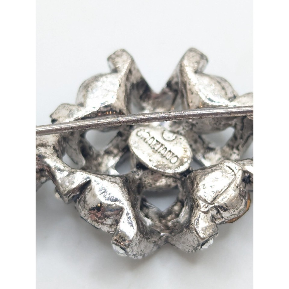 Vintage RJ Graziano Black Marcasite Silver Black Art Deco Brooch Lapel