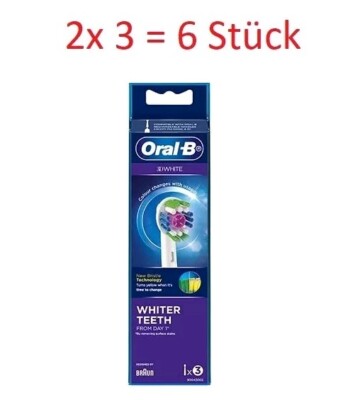 6x Oral-B 3D White Ersatzbürstenkopf mit CleanMaximiser-Technologie weiß
