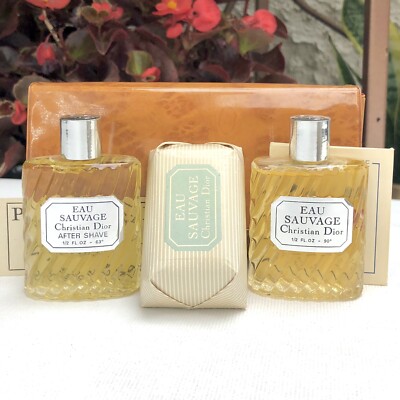  Vintage Christian Dior Eau Sauvage Soap Aftershave EDT .5oz Mini Cologne Set