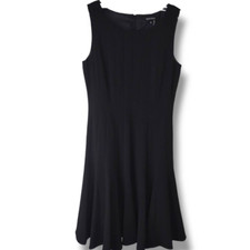 Ellen Tracy Black Dress Cocktail Evening Sleeveless Fit and Flare Stretch Crepe