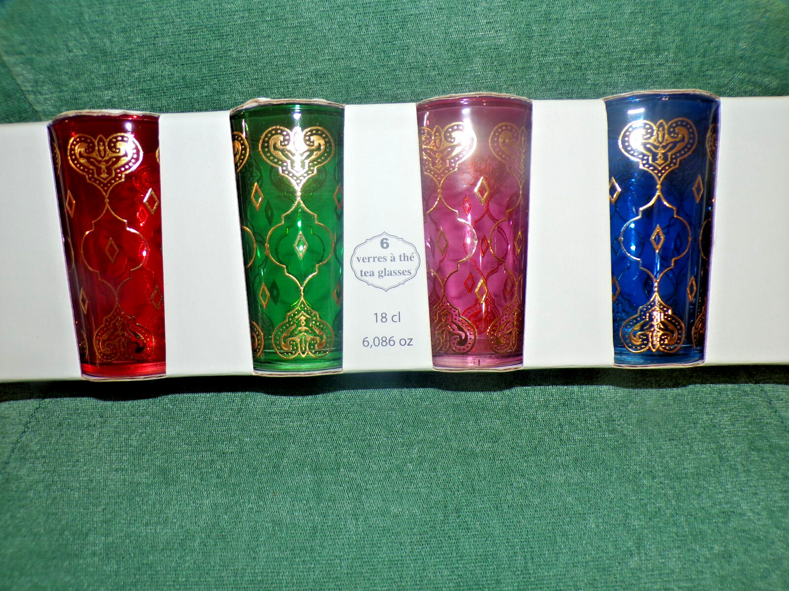 Set of 6 Authentic Moroccan Tea Glasses – Hand-Painted with Gold Accents NIB