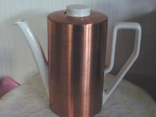 Isolierkanne Warmhaltekanne Porzellan Thermohülle Kupfer 60er vintage WakuKaffee