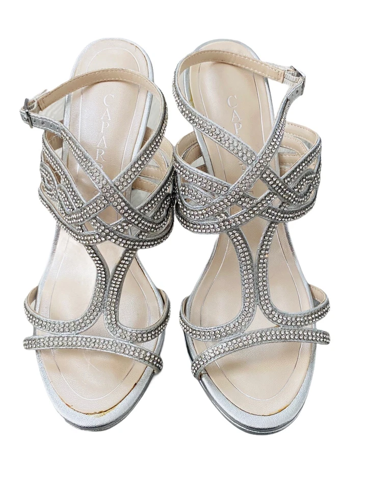 Caparros Heather女式6.5 B露趾新娘露背高跟鞋银色(A3) — 第 2/4 张图片