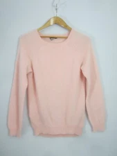 H&M Womens X Small Pale Peach Orange 70% Angora LS Pullover Sweater XS Crew Neck