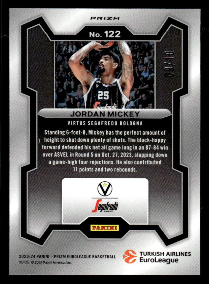 Jordan Mickey 2023 Panini Prizm 土耳其欧洲联赛 /10 金色 #122 — 第 2/2 张图片