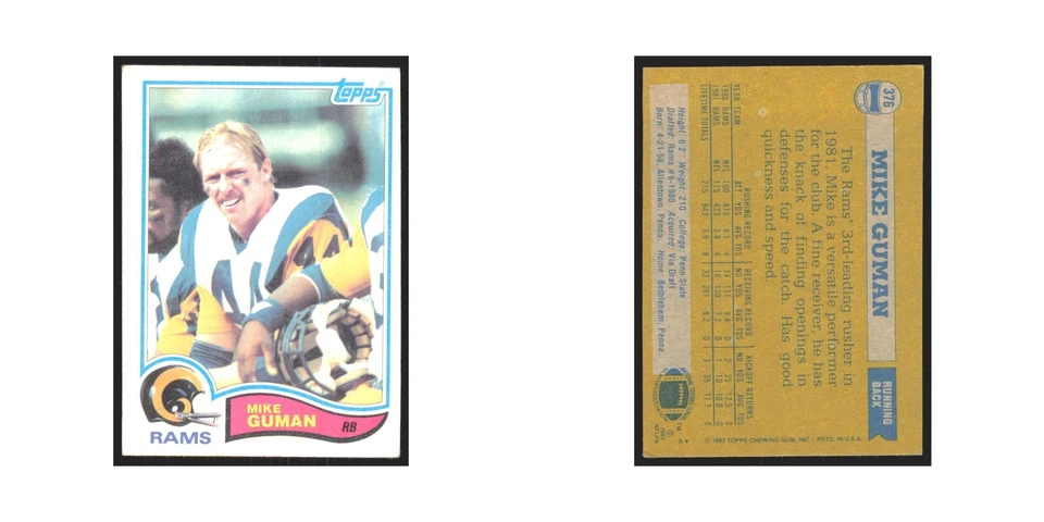 Mike Guman 1982 Topps #376 Los Angeles Rams Football Card NM - Image 3 of 3