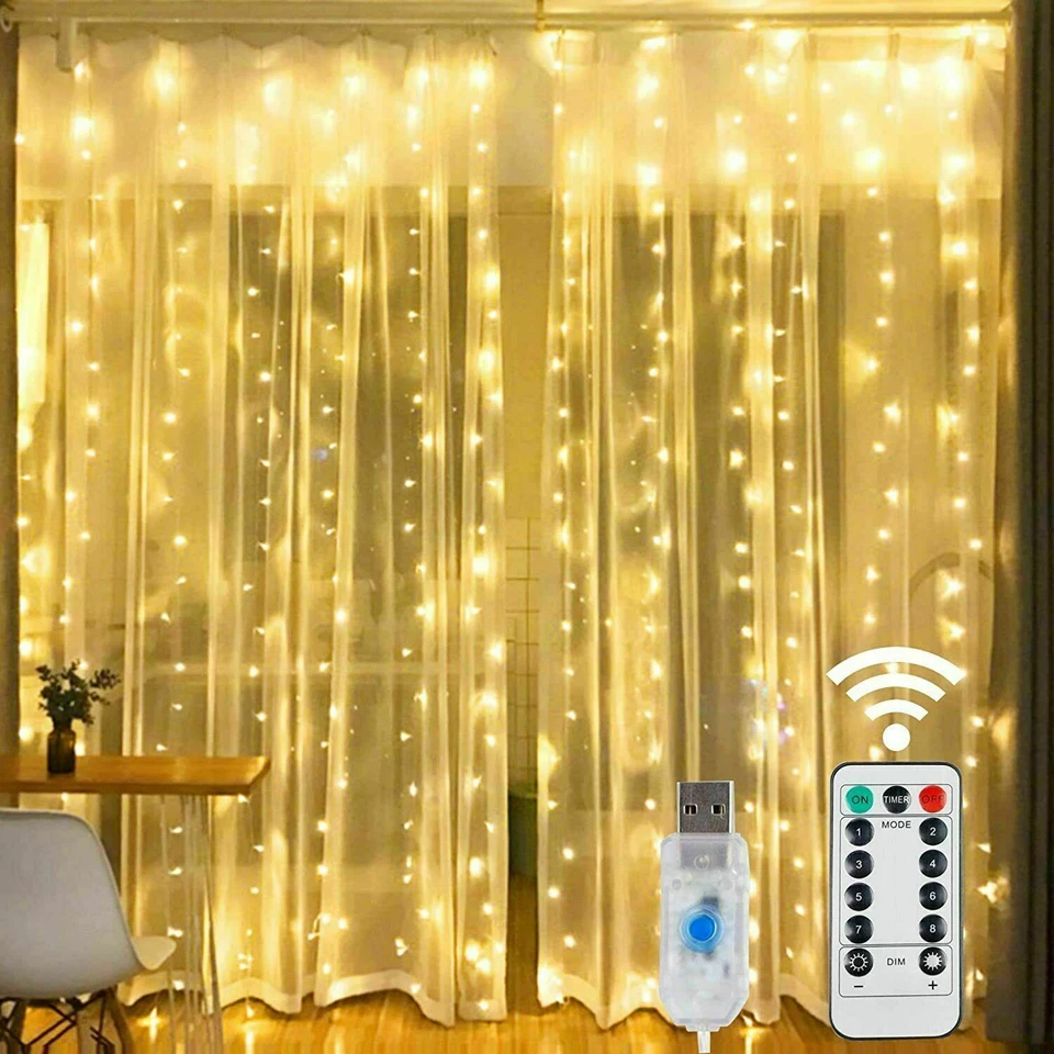 300 LED Curtain Lights String 3m*3m USB Powered Waterproof Twinkle Wall Lights - Image 2 of 4