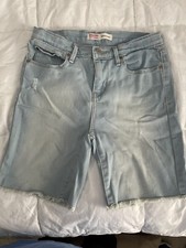 Signature by Levi Strauss Girls' Light Denim Bermuda Shorts Size 16 Frayed edges