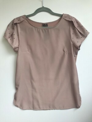 Moon Collection Mauve Dusty Pink Stud Puff Sleeve Mixed Media Blouse Top S M