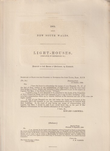PARLIAMENTARY PAPERS , NSW 1865 , LIGHT-HOUSES