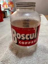 Boscul Coffee Red  Paper Label White Lid Coffee Glass Jar One Pound  As Seen