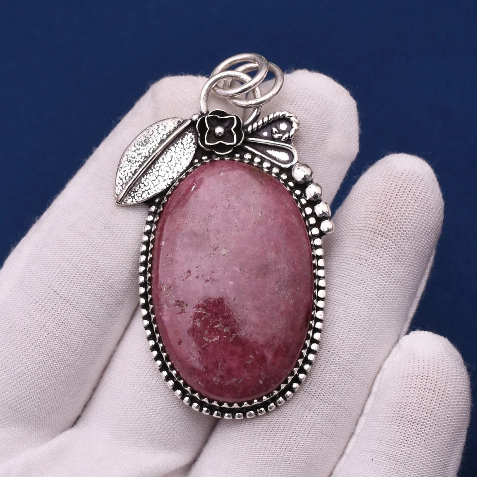 Colgante de joyería de plata de ley 925 hecho a mano con piedras preciosas de rodonita natural 1,81" Foto 2 de 4