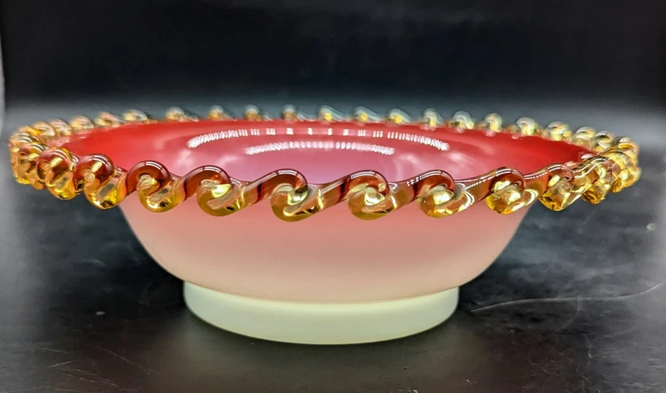 Antique Thomas Webb Art Glass Deep Ruby Overlay Bowl UV Glow 8.5" - Image 3 of 4