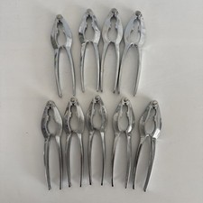 Vintage Estate 6" Chrome Plated Metal Nut Shell Claw Cracker Set Of 9