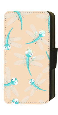 iPhone/Galaxy niedliche Libelle Bugs Design Kunstleder bedruckt Flip Handyhülle D