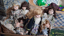Porcelain Girl Dolls Lot, Light Complexion, With Clothes & Accessories