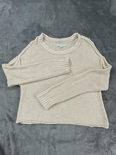 American Eagle Women's Bone Pullover Sweater Long Sleeve Knit Size Sm Rolled Hem