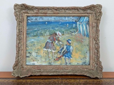 Ross Foster Impressionist Öl an Bord britischer Strandszene am Meer