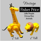 1973 Vintage Fisher Price Little People Circus Animal Figure Lot Giraffe & Lion