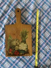 1970s Vintage Hand Painted Wooden Cutting Boa...
