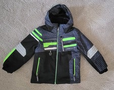 Obermeyer Jacket Kids 5 Black Snow Ski Grow Hood Insulated Black Gray Neon Green