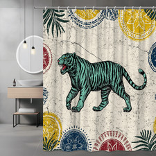 Tiger Tropical Shower Curtain, Vintage Animal Print Bathroom Decor
