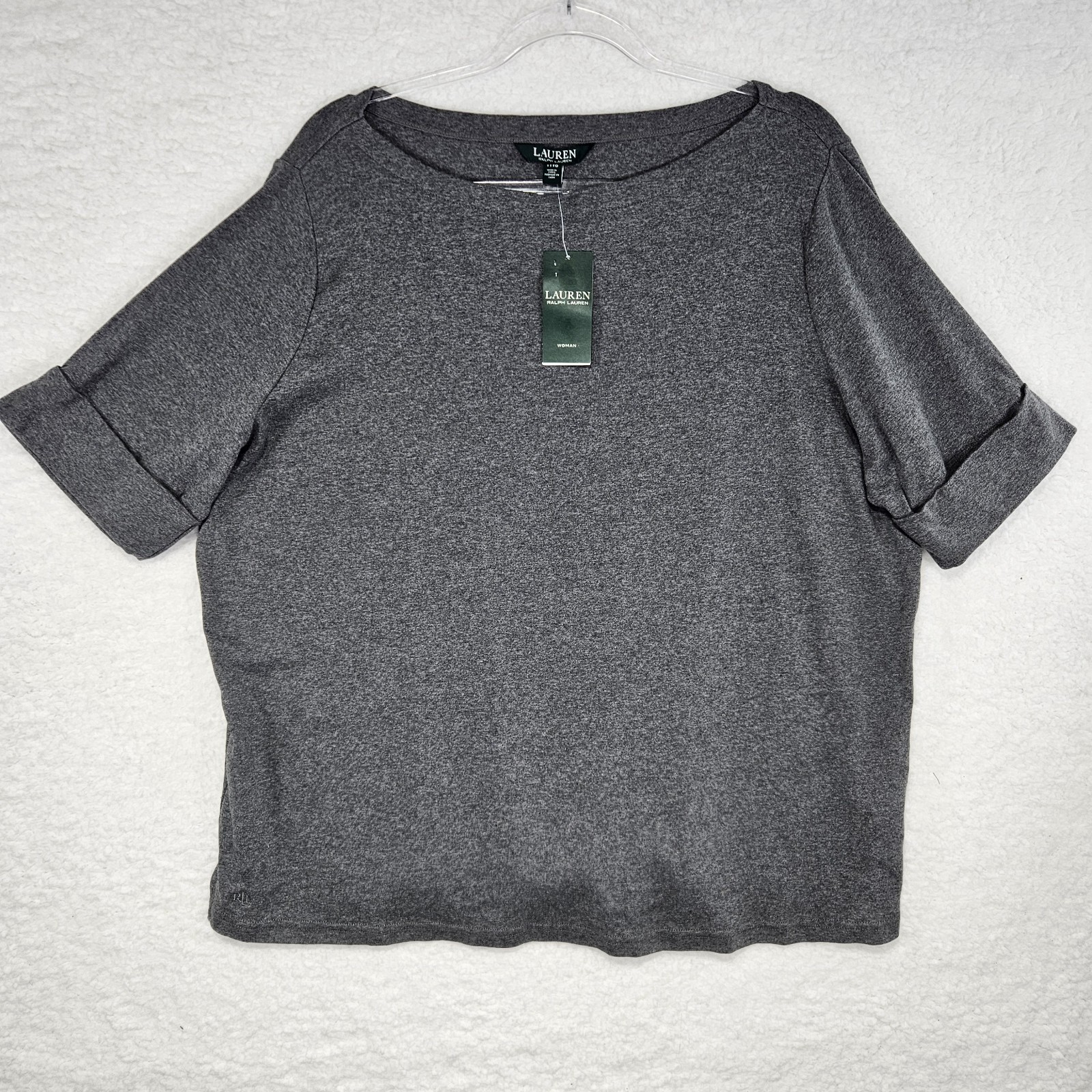 Lauren Ralph Lauren Boat Neck Heather Gray Rolled Sleeve Top Women's 3X Capsule