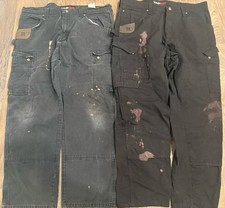 2 Wrangler Riggs Workwear Double Knee Carpenter Denim Jeans Black Distress 38x30