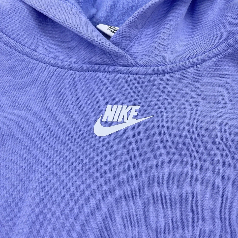 耐克连帽衫女孩 XL 紫色白色运动衫中心 Swoosh 基本素色青少年儿童 — 第 3/4 张图片