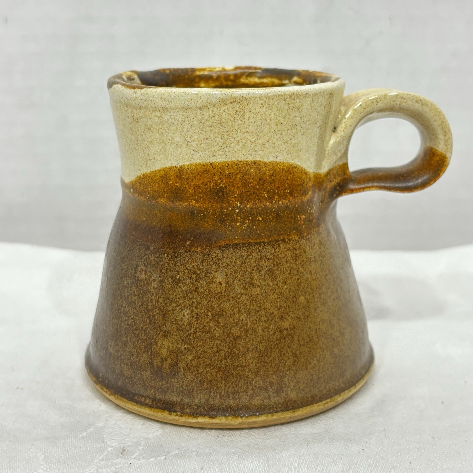 Studio Art Pottery Brown & Cream Glazed Mug Signed Andrew 2015